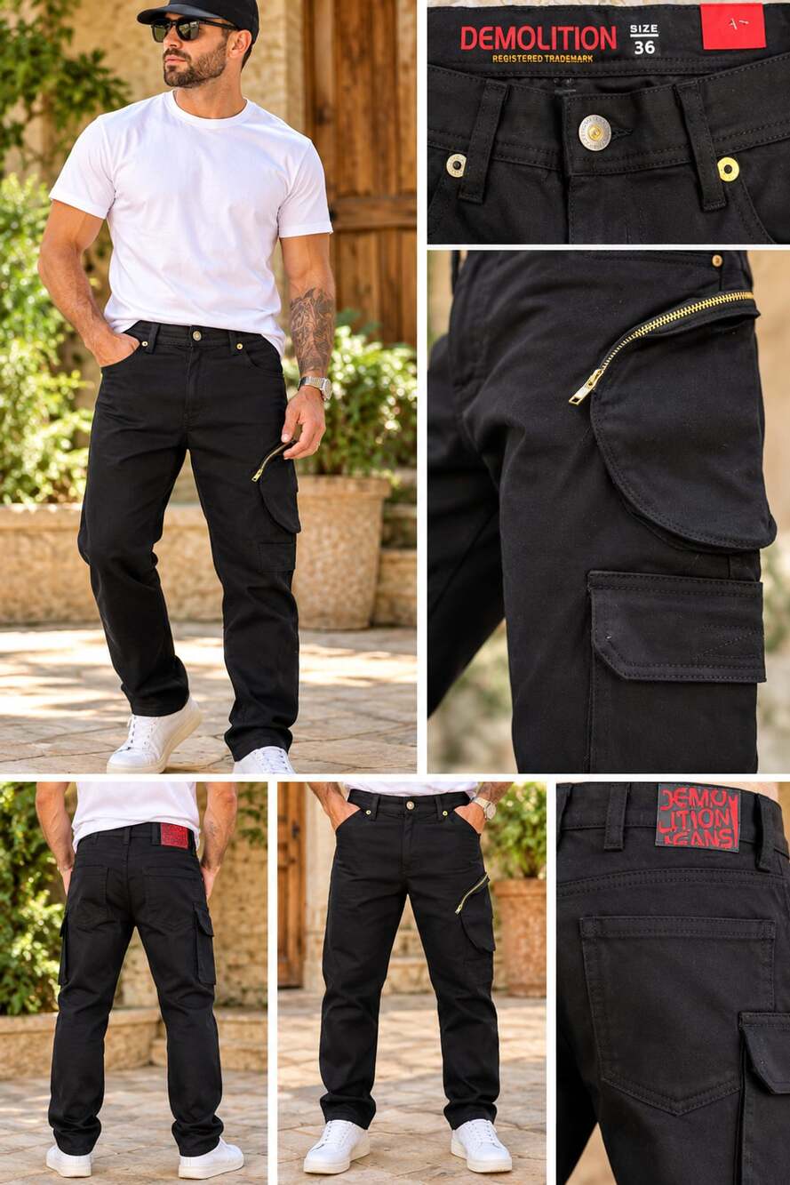 Demolition Cargo Pants Size 36 Black Twill Utility Zip Pockets New